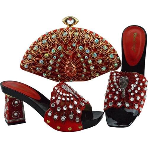 2018 Red Match bag and shoe set Italian women shoes heels Nigerian Shoe and Bag Women Shoes in wedding for party sh QSL004