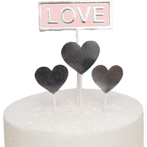 4pcs/set Gold Silver Star Heart-shaped Black Pink Bronzing Letter Cake Decor DIY Topper Birthday Anniversary Party Decor Favor