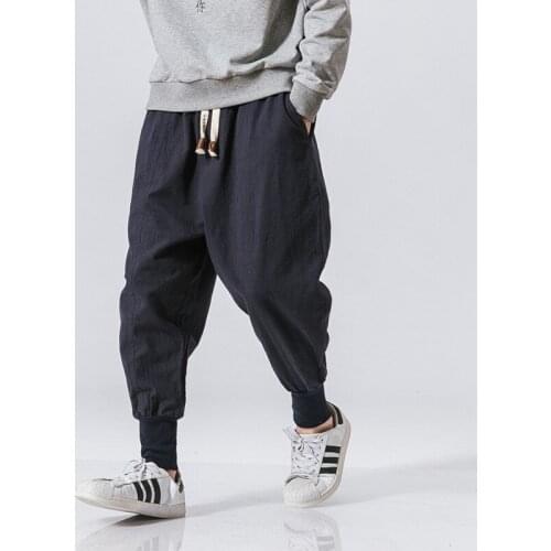 5XL Spring Men Sweatpants Linen Wide Leg Loose Harem Hippie Pant Baggy Bloomers Casual Jogger Running Fitness Workout Sport Pant