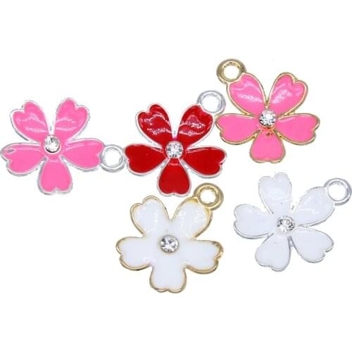 6pcs Diy Bracelet Jewelry Accessories Drip Alloy Pendant Bracelet Necklace Pendant Drop Oil Sakura Flower Material