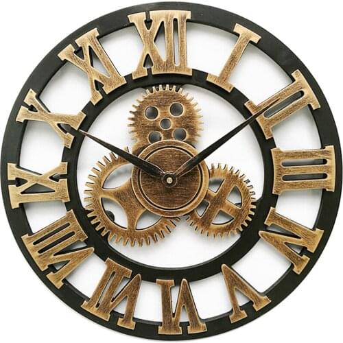 AMERICAN RETRO WALL CLOCK 58CM ROMAN NUMERALS IRON GEAR CLOCKS WOOD 3D CLOCK LIVING ROOM HOME DECORATION ACCESSORIES WALL WATCH