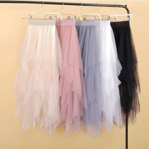 Irregular Tulle Skirts Women Summer New High Waist Mesh Skirts Fashion Casual Skirts Women
