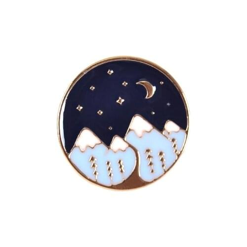 Free shipping 10pcs/ lot costume jewellery bag jean hat accessories metal enamel snow mountain moon sky pin brooch button badge