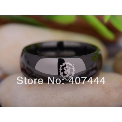 Free Shipping YGK JEWELRY Hot Sales 8MM Black Dome World of Warcraft Alliance Mens Tungsten Carbide Wedding Ring