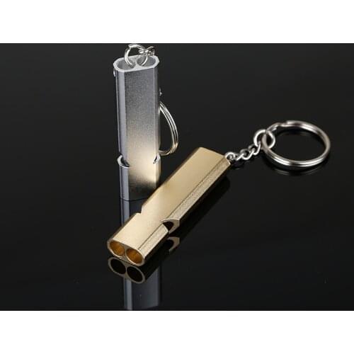 Hot SaleEmergency Survival Whistle Keychain Aluminum Alloy Outdoor Camping Hiking Accessory Tools Gold/Sliver 56*15*8mm