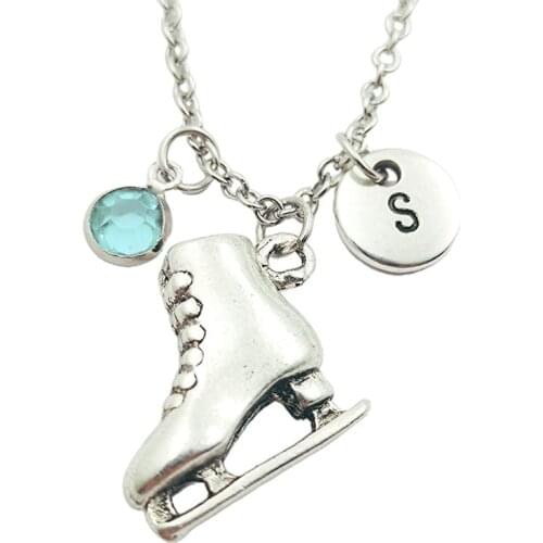 Ice Skates Creative Initial Letter Monogram Birthstone Necklace Fashion Jewelry Women Christmas Gifts Accessories Pendants