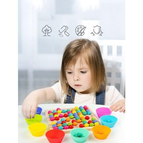 Children Wooden Clip Beads Rainbow Toy Go Games Set Dots Beads Board Games Toy Rainbow Clip Beads Puzzle Montessori Educational