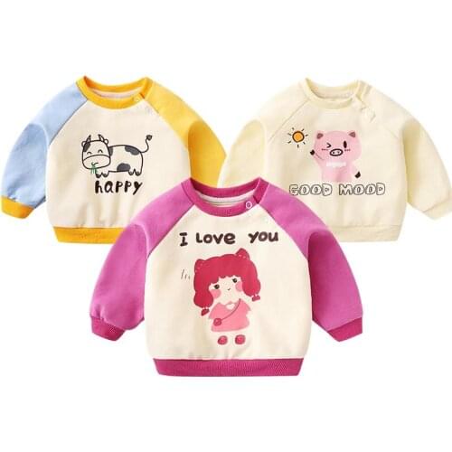 Baby Casual Shoulder Buckle Pullover Sweater Girl Boy Cartoon Print Long Sleeve Jacket Children Vitality Spring Fall Kids Outer