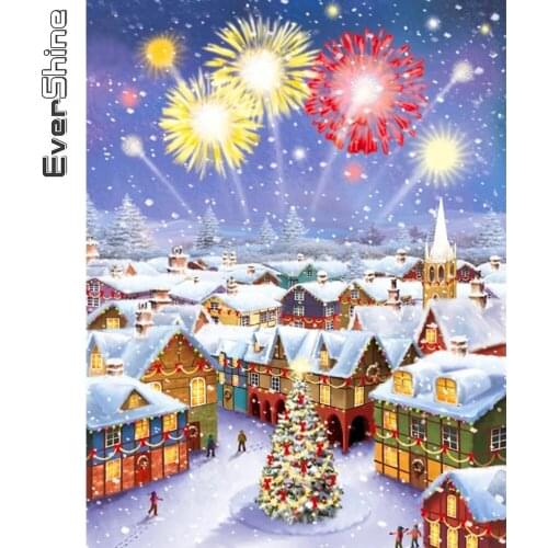 Evershine Diamond Embroidery House Rhinestone Art Cross Stitch Diamond Painting Fireworks Landscape Mosaic Christmas Gifts