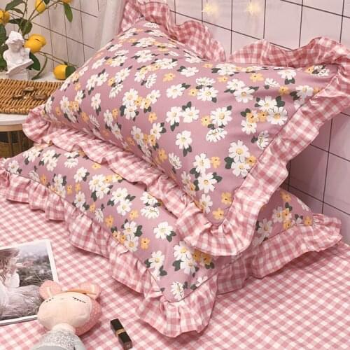 2pcs Europe Ruffle Pillowcase Flower Wrinkle Elegant Pillow Cases Pastoral Floral Pillow Cover Bownot Sweet Princess