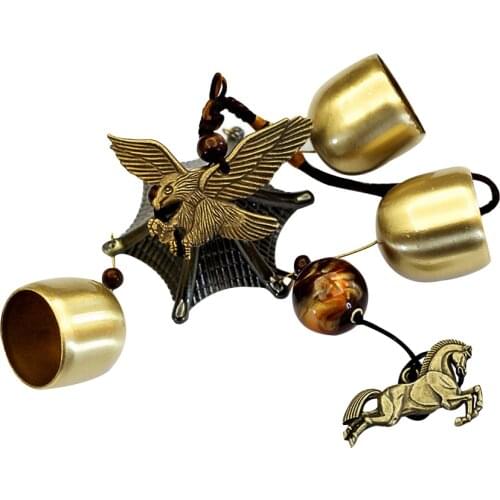 Feng Shui Lucky Eagle Bronze Color Temple 3 Bells Windchimes W3007