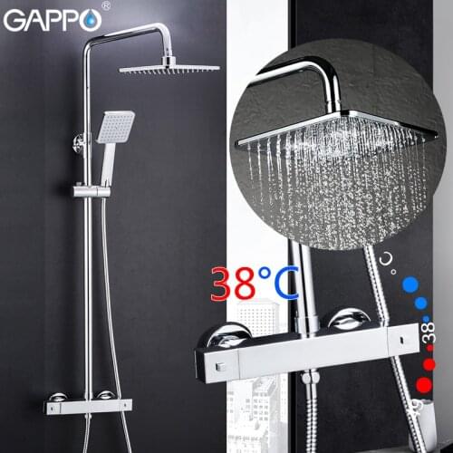 GAPPO Square Shower Faucet Mixer Tap Bathroom Thermostat Faucet Waterfall Wall Mount Bathroom Thermostatic Shower Set GLD1197