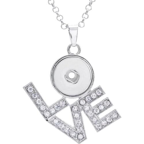 Hot sale XL0005 LOVE rhinestone Metal snap Pendant Necklace fit 18mm snap buttons fashion DIY Fittings for snap jewelry