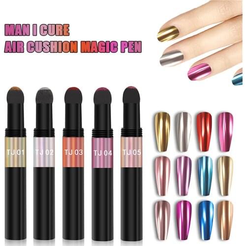 Chrome Nail Powder Cushion Pen Air Cushion Nail Powder Pen Holographic Nails Powder with Mirror Effect Beauty Manicure Tools