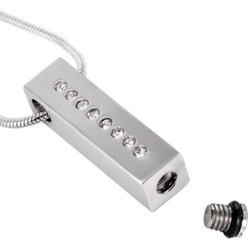 IJD8406 Crystal Bar Shape Stainless Steel Cremation Necklace Memorial Ashes Keepsake Urn Pendant For Pet/Human Jewelry