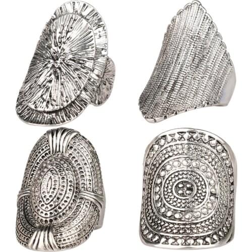 2016 LY Vintage New Unique Beautiful MiDi Ring 4pcs/Set Tibetan Antique Silver Plated Boho Jewelry Rings For Women