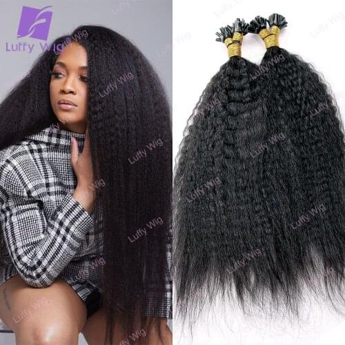 Kinky Straight U Tip Human Hair Extensions 0.9g/strand 100strand/lot Brazilian Remy Fusion Pre Bonded Hair Natual Black Luffy