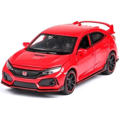 Miniauto 1:32 Civic Type-R Diecast Car Alloy Metal Cars Toys for kids doors open Music Light pull-back vehicle Boy Toys Birthday
