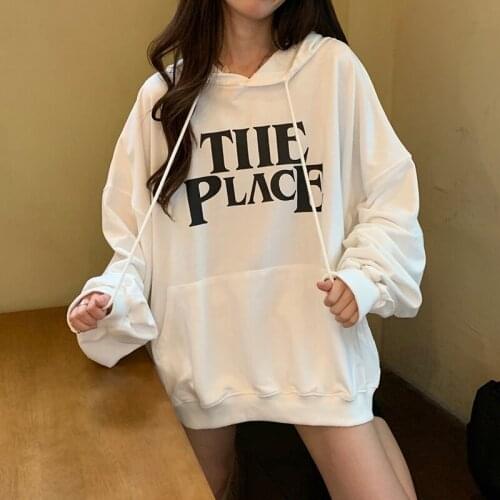 Chic Fashion Letter Womens Sweatshirts Design Drawstring Large Pocket Loose Female Korean Casual Kawaii Oversized Women Hoddies