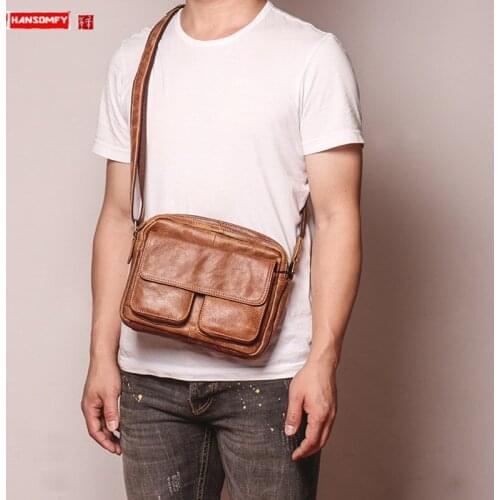 New Mens Leather Shoulder Ipad Bag Frosted Leather Messenger Bag Fashion All-match Small Square Bags