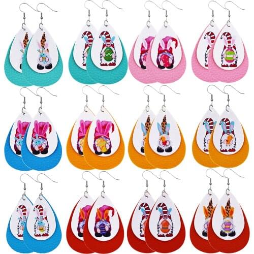 Potosala New Easter Leather Earrings Women Double Layer Dwarf Bunny Eggs Cute Dangle Earrings Rabbit Lovely Jewelry Wholesale