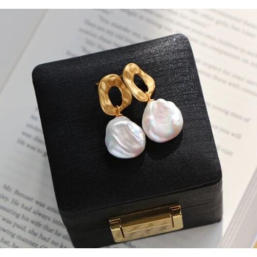 One pair s925 and white freshwater pearl reborn keshi drop hook earrings FPPJ wholesale beads for xmas gift