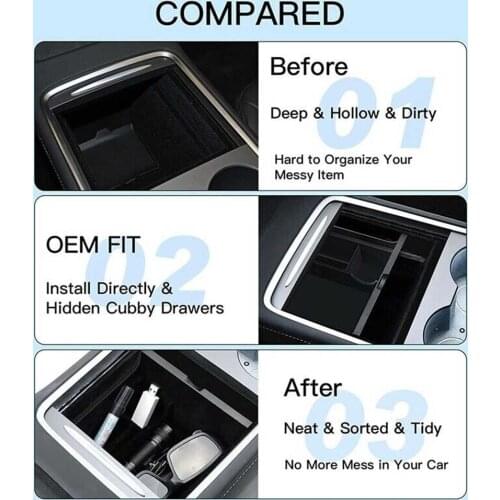 Black Center Console Organizer Car Accessories For 2021 Tesla Model 3 / Y 100% Brand New