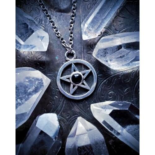 Pentagram Necklace with Natural Black Agate,Wiccan Jewelry,Pentacle Necklace,Witchy Jewelry,Witchcraft Amulet,Occult ,Pagan gift