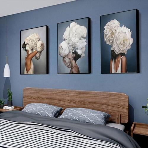 Posters And Prints Of Beautiful Women Wearing Flowers Modern Fashion Canvas Painting Print Wall Art Pictures Living Room Mural