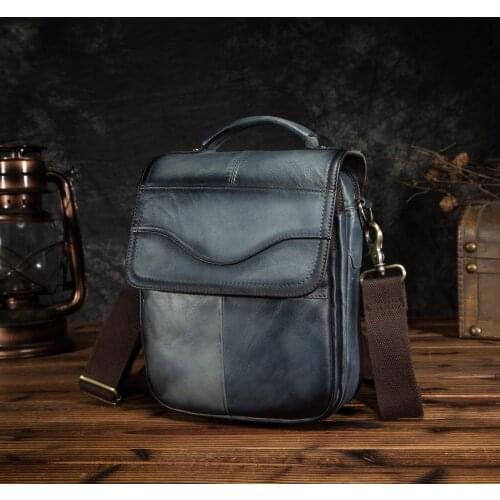 Real Leather Male Casual Design School Shoulder Messenger Crossbody bag Fashion College Tablet Tote Book Satchel bag 144b2