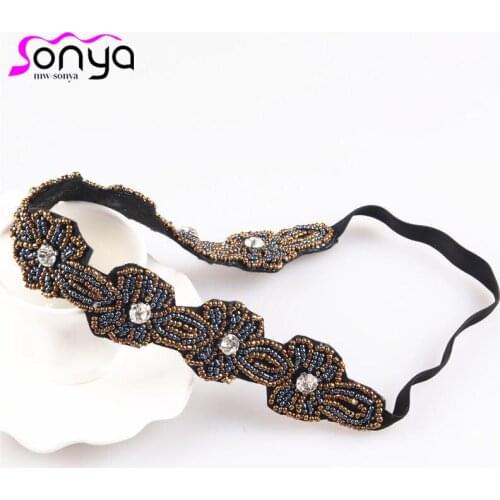 Handcrafted Wide Headbands for Women Vintage Beads Hairwear Girls Head Decoration 3H1015