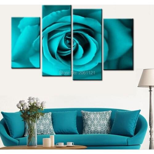 Hand Painted Abstract Oil Painting On Canvas blue green turquoise Flowers picture Modern rose painting Home Decorations sets
