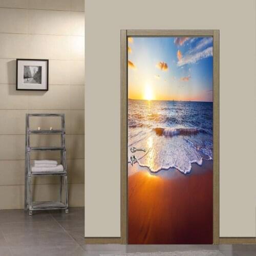 Horizon Beach At Dusk DIY Door Wall Stickers Home Decor Living Room Kids Room Porch Art Mural Self-adhesive Peel & Stick Poster