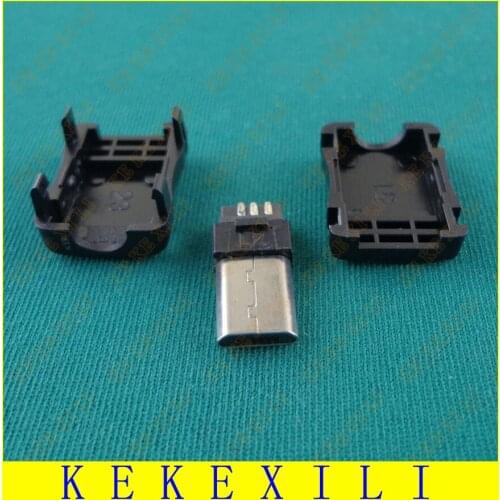 200sets 3 in 1 DIY weldable Micro Male USB Long plug, Black color, weldable Long Micro USB male plug for apple style tongue 8mm