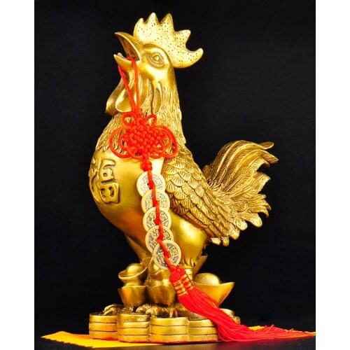 Brass Rooster Statue Feng Shui Handmade Chicken Figurine Collection Home Decor