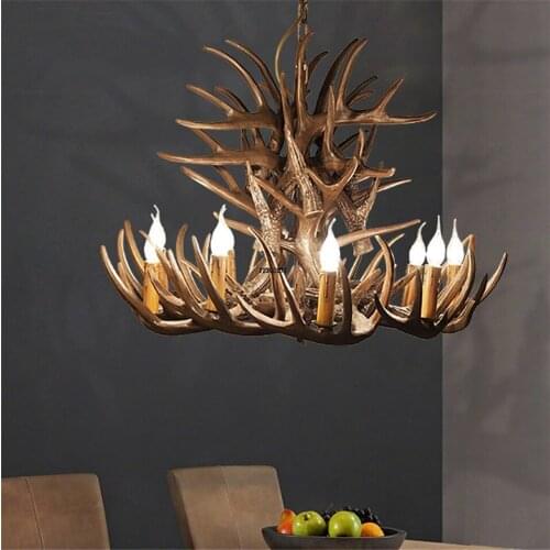 Vintage Kitchen Decor LED Chandelier Lighting Horn Deer Resin Antler E14 Bulb American Decoration Home Lamps Rustic Decor Lustre