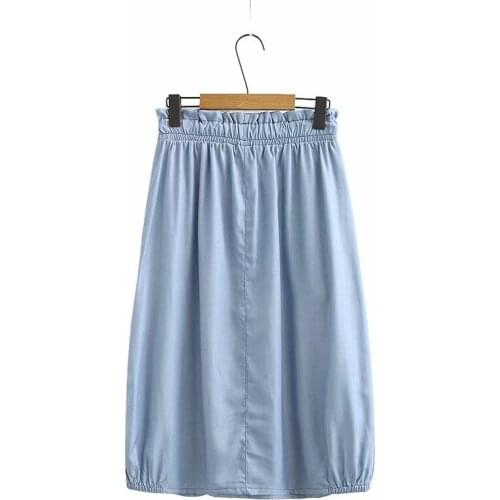 Plus Size XL-4XL Women Elastic Waist Waist Mid Length Light Denim Skirts Casual Floral Embroidery Spring Summer Skirts