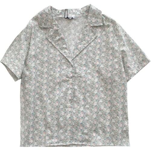 Summer new style womens retro temperament casual suit collar floral shirt