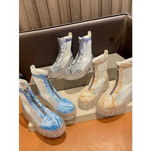 Short Tube Hand-Painted Old Ladies Martin Boots New Summer Fashion Mesh Breathable Thick-Soled Elegant Net Boots