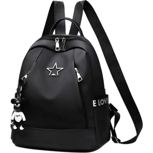 Fashion Women Backpack Small PU Leather Star Appliques Backpack Travel Nylon Handbag Shoulder Bag Black Gifts Fashion Street Bag