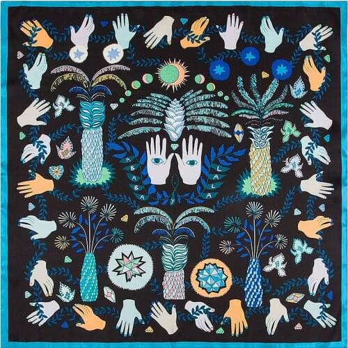 POBING Silk Scarf Women Monster eyes Print Silk Foulard Female Neckerchief Small Bandana Square Scarves Lady Accessories 60*60cm