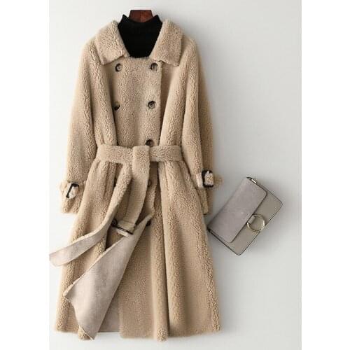 Winter Sheep shearing Coat Female Wool Jacket Korean Thick Long Womens Fur Coats+belt Elegant Women Clothes 2020
