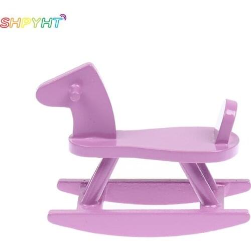 1/12 Dollhouse Miniature Purple Wooden Horse Rocking Chair Furniture Model Toy For Doll House Decoration