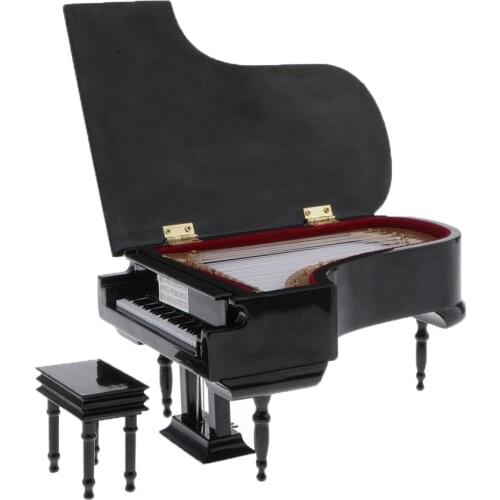 1:6 Scale Doll Miniature Piano Mini Wooden Piano Models with Stool Dollhouse Accessories Toy Musical Instrument Decor