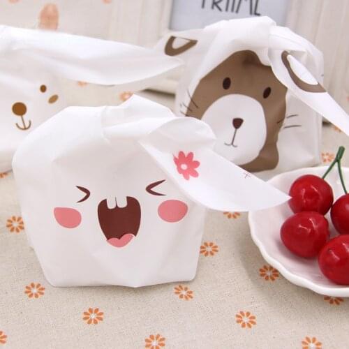 10/50pcs/lot Cute Rabbit Ear Bags Cookie Plastic Bags&Candy Gift Bags For Biscuits Snack Baking Package And Event Party Supplies