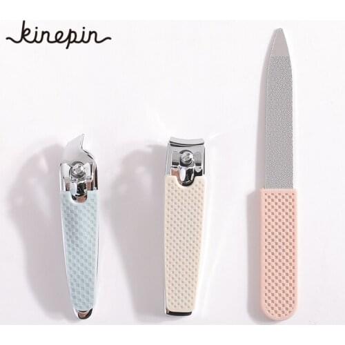 3Pcs Stainless Steel Nail File Clipper Trimmer Set Slant Callus Shavers Fingernail Cutter Clippers Tools with Silicone Handle