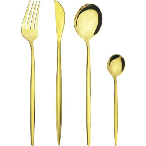 4Pcs Gold Cutlery Set Stainless Steel Mirror Dinnerware Set Knives Fork Spoons Dinner Set Kitchen Party Tableware Silverware Set