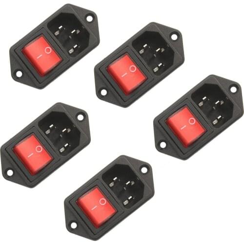 5Pcs IEC320 C14 AC Power Cord Inlet Socket Receptacle With Rocker Switch 250V 15A SA172 P50
