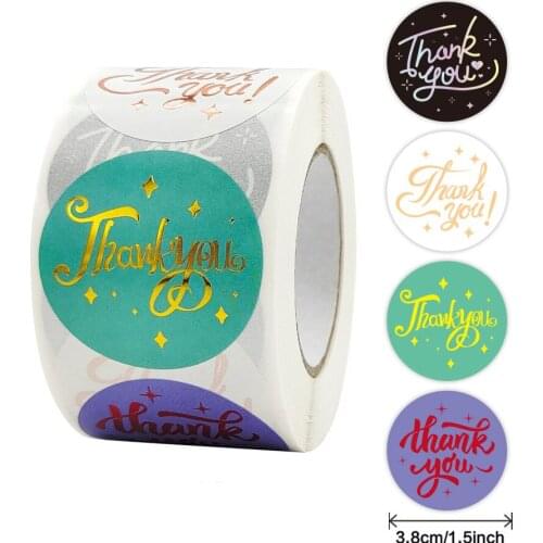 500pcs 3.8cm Colorful Thank You Sticker Gold Foil Stickers Party Wedding Envelope Gift Sealing Decoration Label
