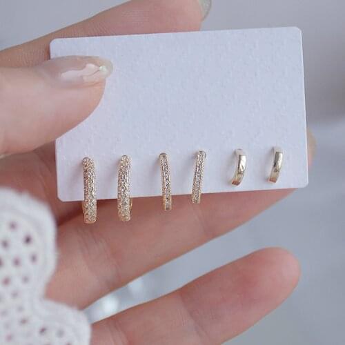 6 Pcs New Fashion Brand Jewelry 14K Gold Plated Simple Style Stud Earrings for Women Gift Shining Zircon Earrings Set